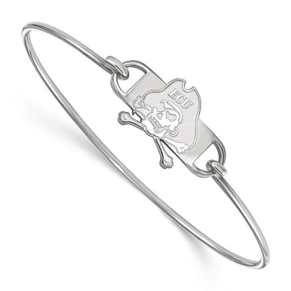 Sterling Silver Rhodium Plated Logoart East Carolina University Pirate Small Center 7 Inch Wire Bangle