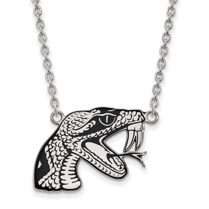 Sterling Silver Rhodium Plated Logoart Florida A And M University Rattler Large Enameled Pendant 18 Inch Necklace