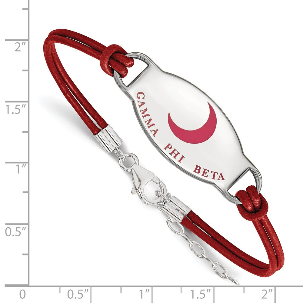 Sterling Silver Rhodium Plated Logoart Gamma Phi Beta Sorority Symbol Color Enamel Leather 7 Inch Bracelet With Extender