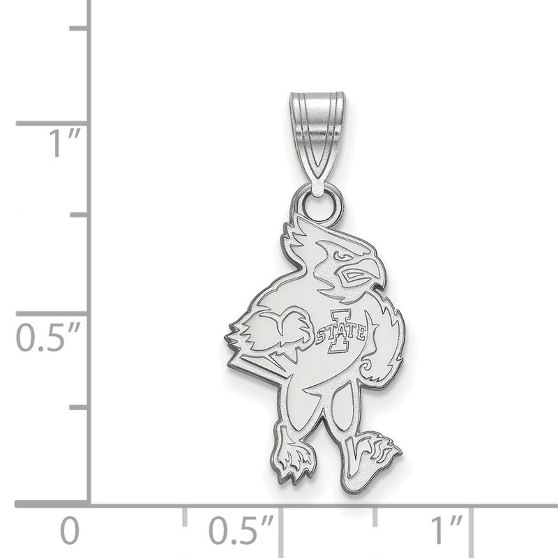 Sterling Silver Rhodium Plated Logoart Iowa State University Cardinal Large Pendant