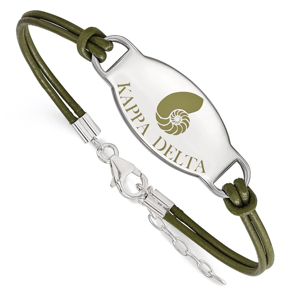 Sterling Silver Rhodium Plated Logoart Kappa Delta Sorority Symbol Color Enamel Leather 7 Inch Bracelet With Extender