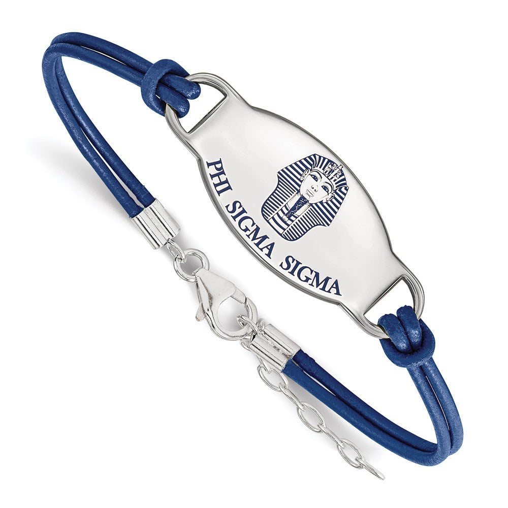 Sterling Silver Rhodium Plated Logoart Phi Sigma Sorority Symbol Color Enamel Leather 7 Inch Bracelet With Extender