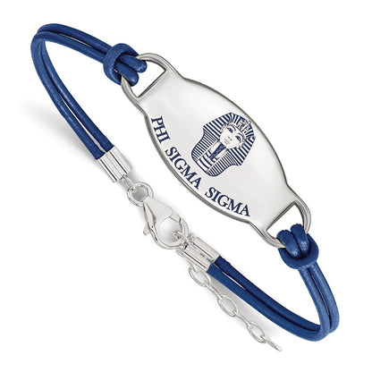 Sterling Silver Rhodium Plated Logoart Phi Sigma Sorority Symbol Color Enamel Leather 7 Inch Bracelet With Extender