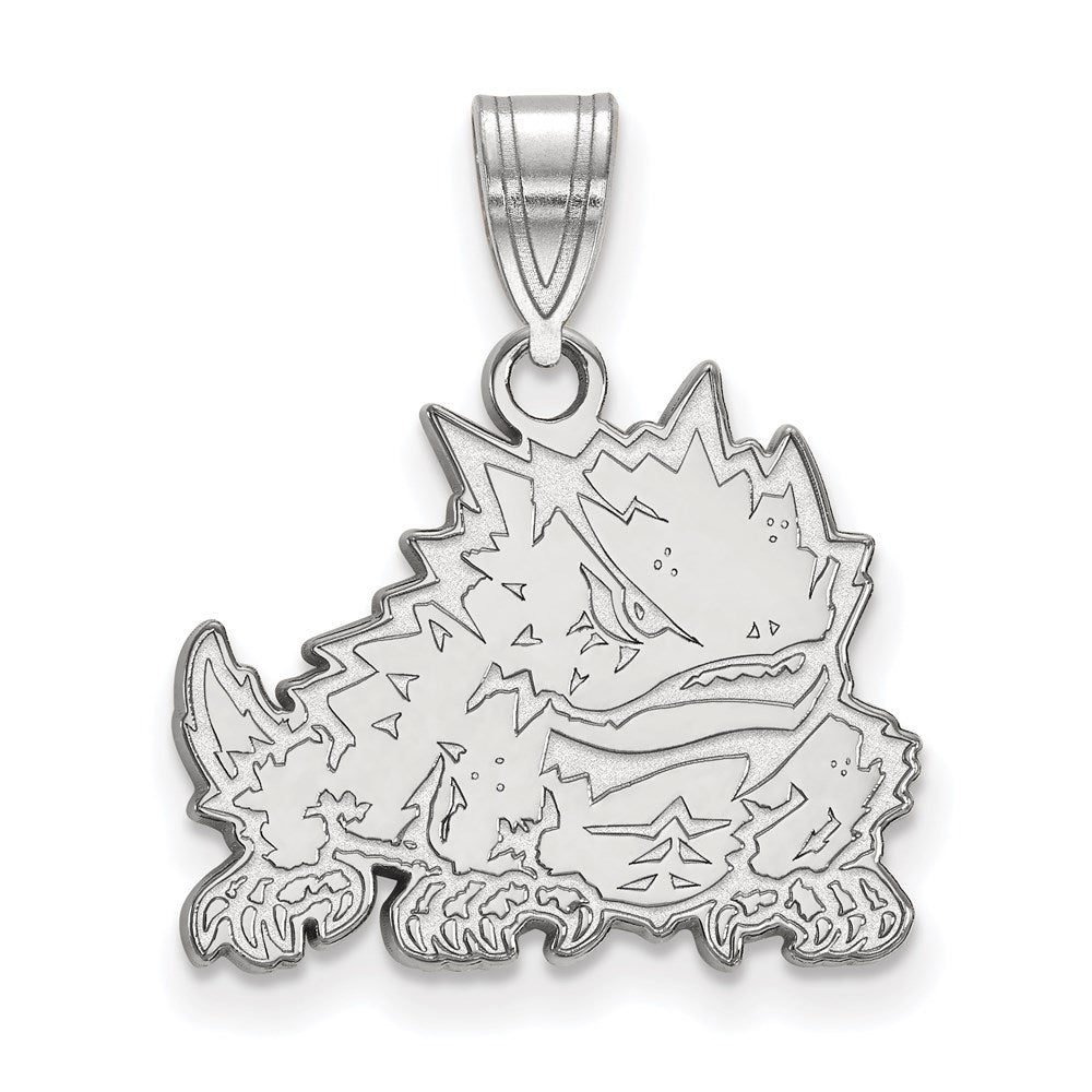 14K White Gold Logoart Texas Christian University Horned Frog Medium Pendant