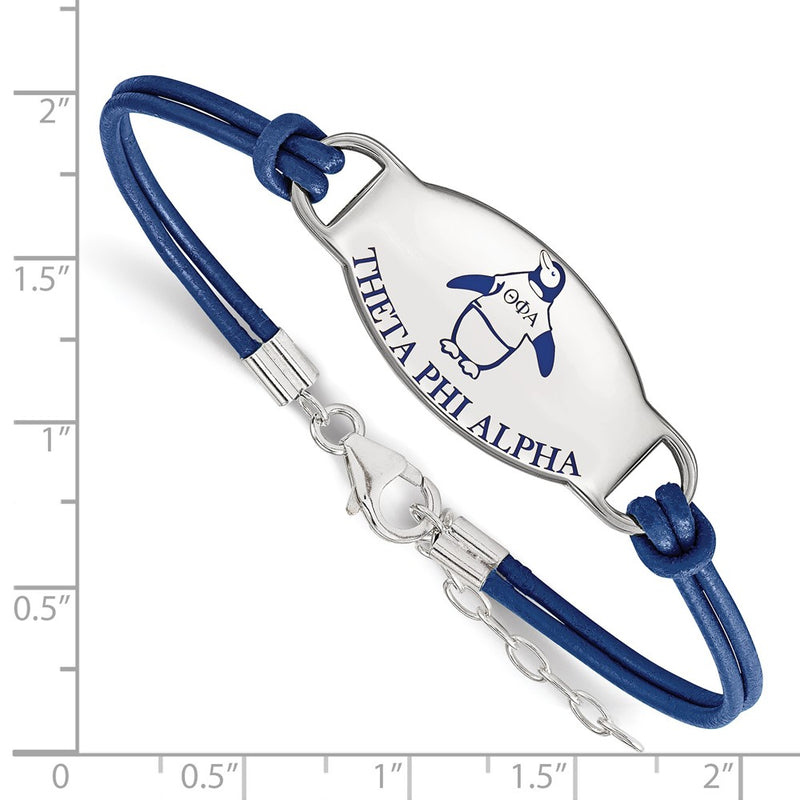 Sterling Silver Rhodium Plated Logoart Theta Phi Alpha Sorority Symbol Color Enamel Leather 7 Inch Bracelet With Extender
