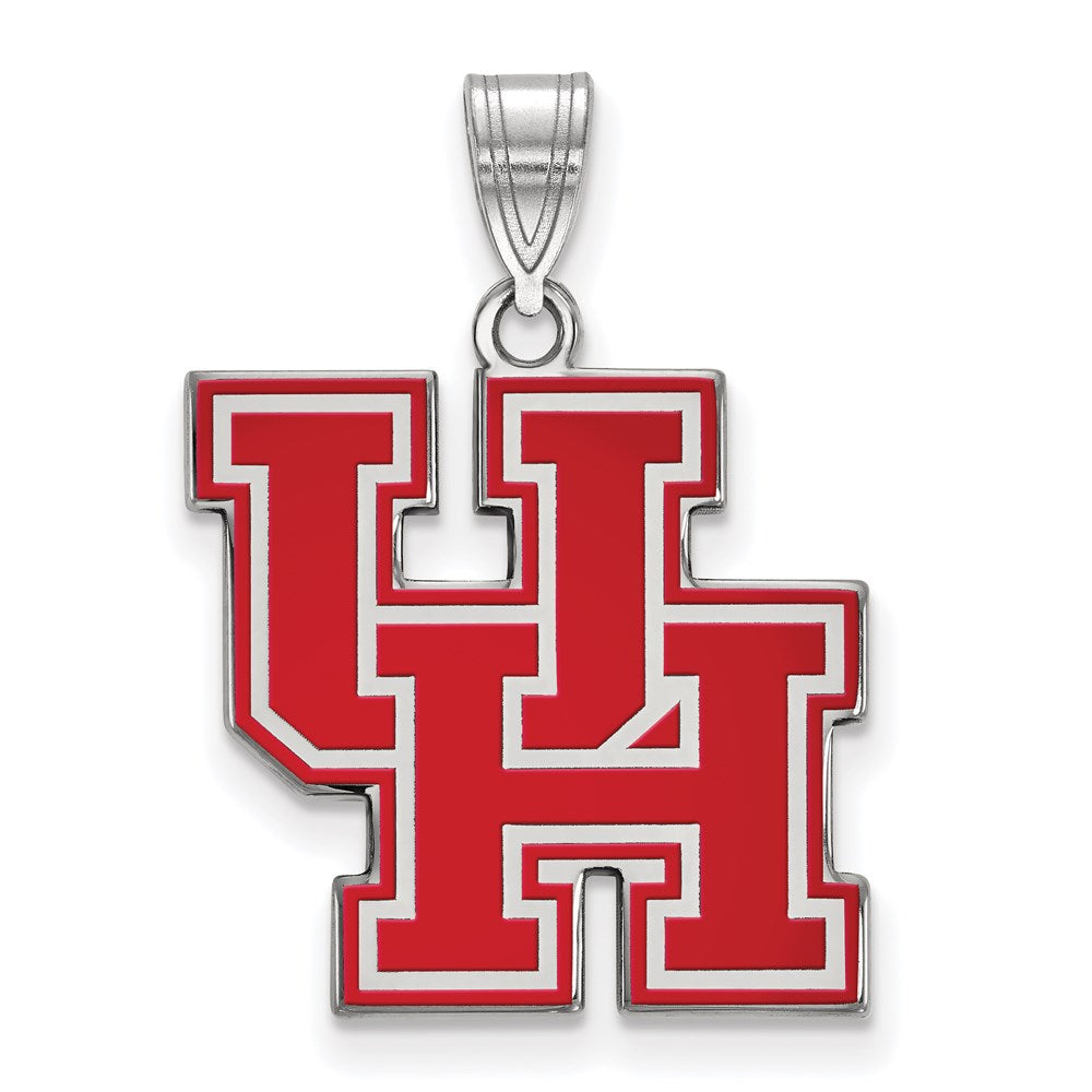 Sterling Silver Rhodium Plated Logoart University Of Houston U H Large Enameled Pendant