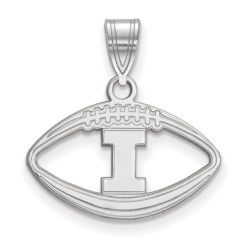 Sterling Silver Rhodium Plated Logoart University Of Illinois Letter I Football Pendant