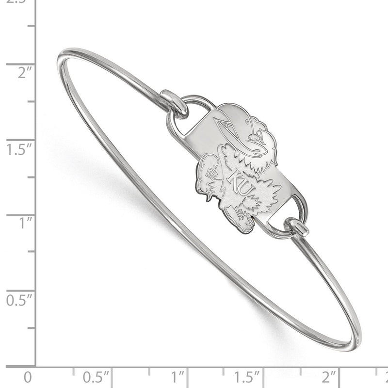 Sterling Silver Rhodium Plated Logoart University Of Kansas Jayhawk Small Center 7 Inch Wire Bangle
