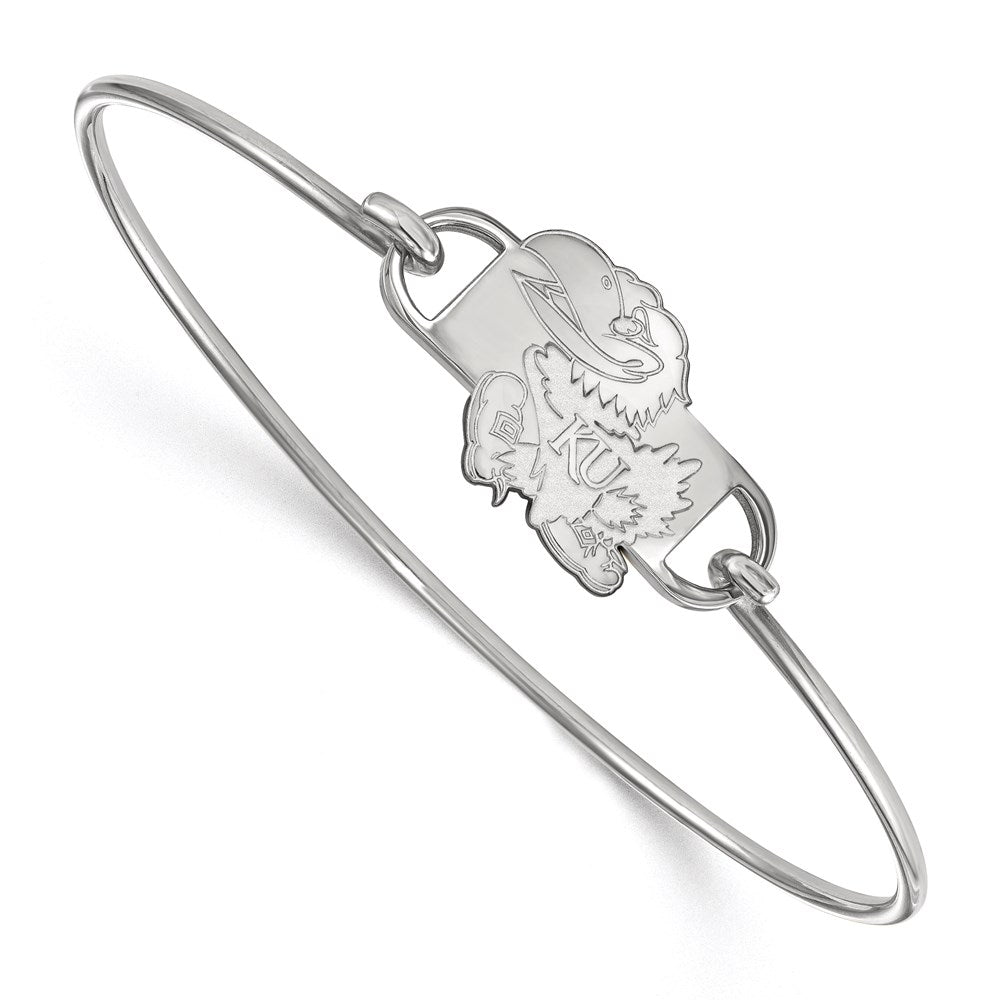 Sterling Silver Rhodium Plated Logoart University Of Kansas Jayhawk Small Center 7 Inch Wire Bangle