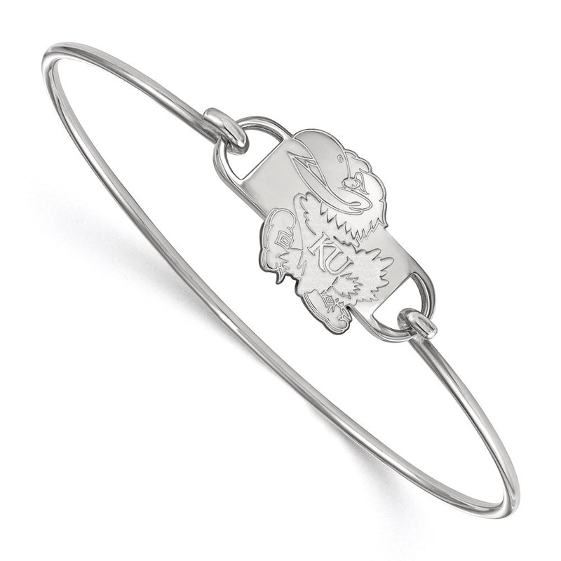 Sterling Silver Rhodium Plated Logoart University Of Kansas Jayhawk Small Center 7 Inch Wire Bangle