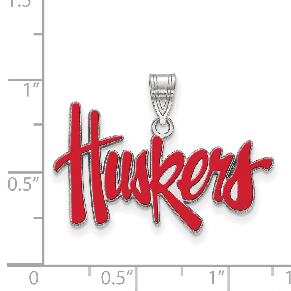 Sterling Silver Rhodium Plated Logoart University Of Nebraska Huskers Large Enameled Pendant