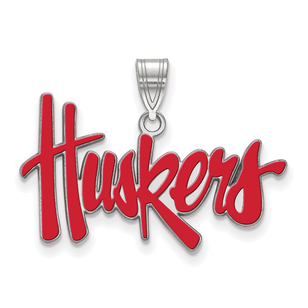 Sterling Silver Rhodium Plated Logoart University Of Nebraska Huskers Large Enameled Pendant