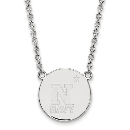 Sterling Silver Rhodium Plated Logoart Us Naval Academy Large Disc Pendant 18 Inch Necklace