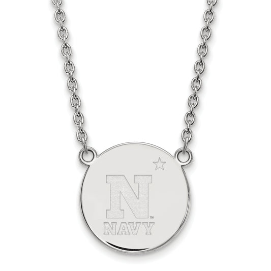 Sterling Silver Rhodium Plated Logoart Us Naval Academy Large Disc Pendant 18 Inch Necklace
