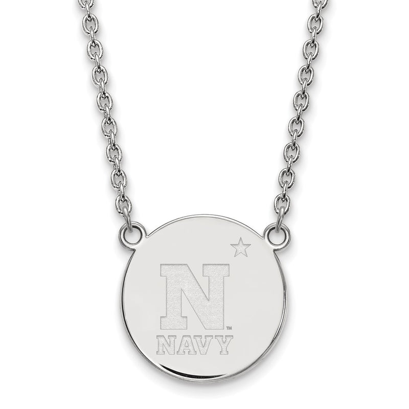 Sterling Silver Rhodium Plated Logoart Us Naval Academy Large Disc Pendant 18 Inch Necklace