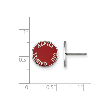 Sterling Silver Rhodium Plated Logoart Alpha Chi Omega Sorority Text Color Enamel Post Earrings