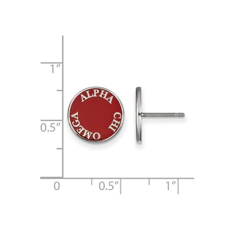 Sterling Silver Rhodium Plated Logoart Alpha Chi Omega Sorority Text Color Enamel Post Earrings