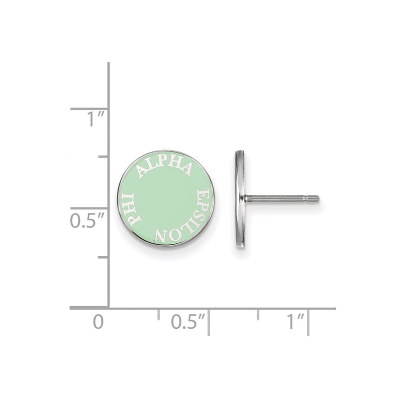 Sterling Silver Rhodium Plated Logoart Alpha Epsilon Phi Sorority Text Color Enamel Post Earrings