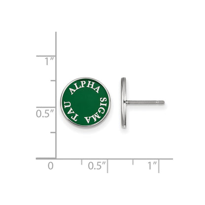 Sterling Silver Rhodium Plated Logoart Alpha Sigma Tau Sorority Text Color Enamel Post Earrings