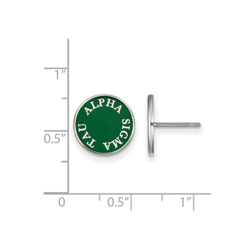 Sterling Silver Rhodium Plated Logoart Alpha Sigma Tau Sorority Text Color Enamel Post Earrings
