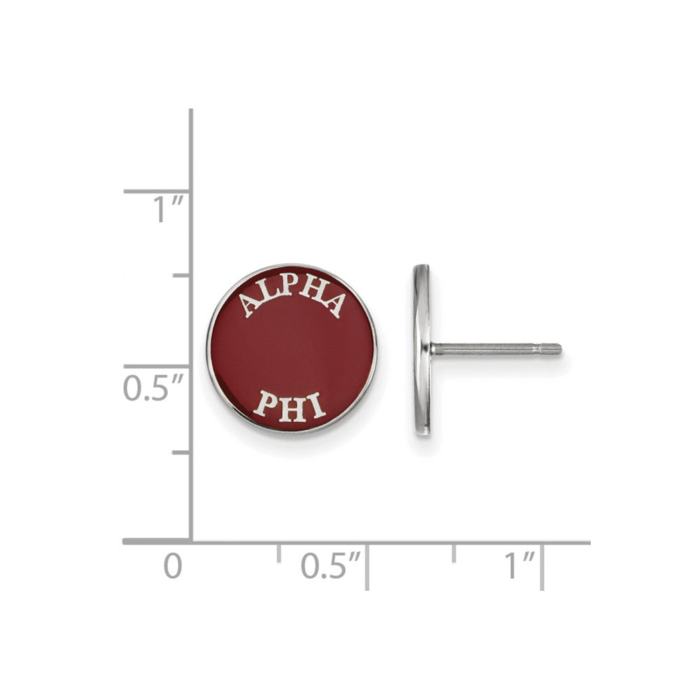 Sterling Silver Rhodium Plated Logoart Alpha Phi Sorority Text Color Enamel Post Earrings