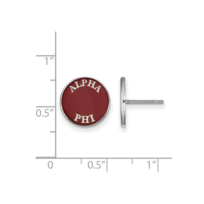 Sterling Silver Rhodium Plated Logoart Alpha Phi Sorority Text Color Enamel Post Earrings