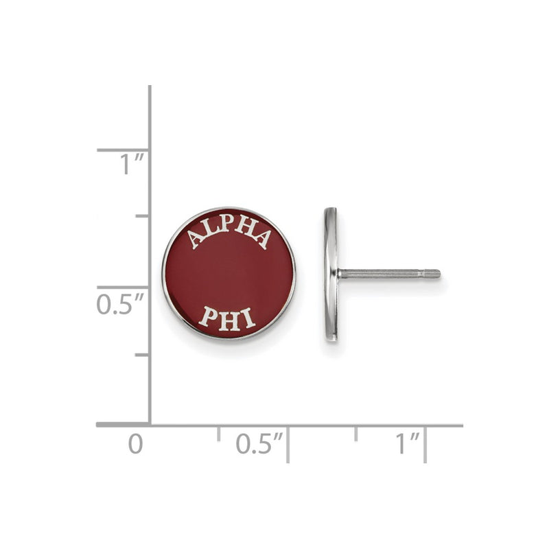 Sterling Silver Rhodium Plated Logoart Alpha Phi Sorority Text Color Enamel Post Earrings