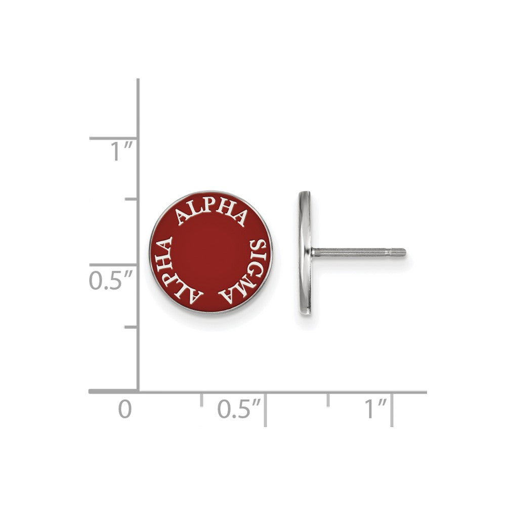 Sterling Silver Rhodium Plated Logoart Alpha Sigma Sorority Text Color Enamel Post Earrings