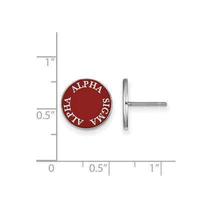 Sterling Silver Rhodium Plated Logoart Alpha Sigma Sorority Text Color Enamel Post Earrings