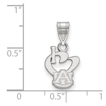Sterling Silver Rhodium Plated Logoart Auburn University Small I Heart A U Pendant