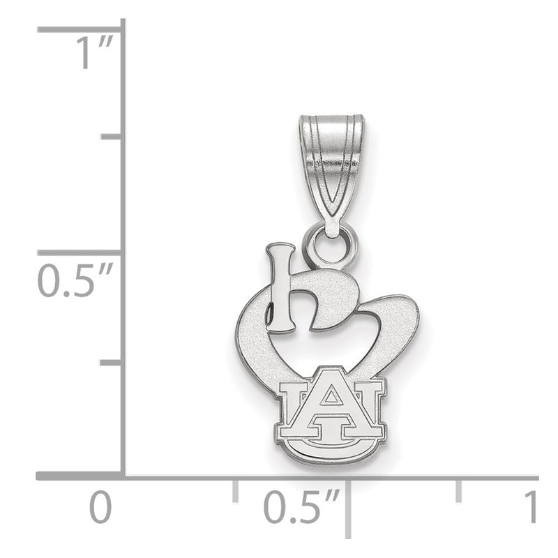 Sterling Silver Rhodium Plated Logoart Auburn University Small I Heart A U Pendant