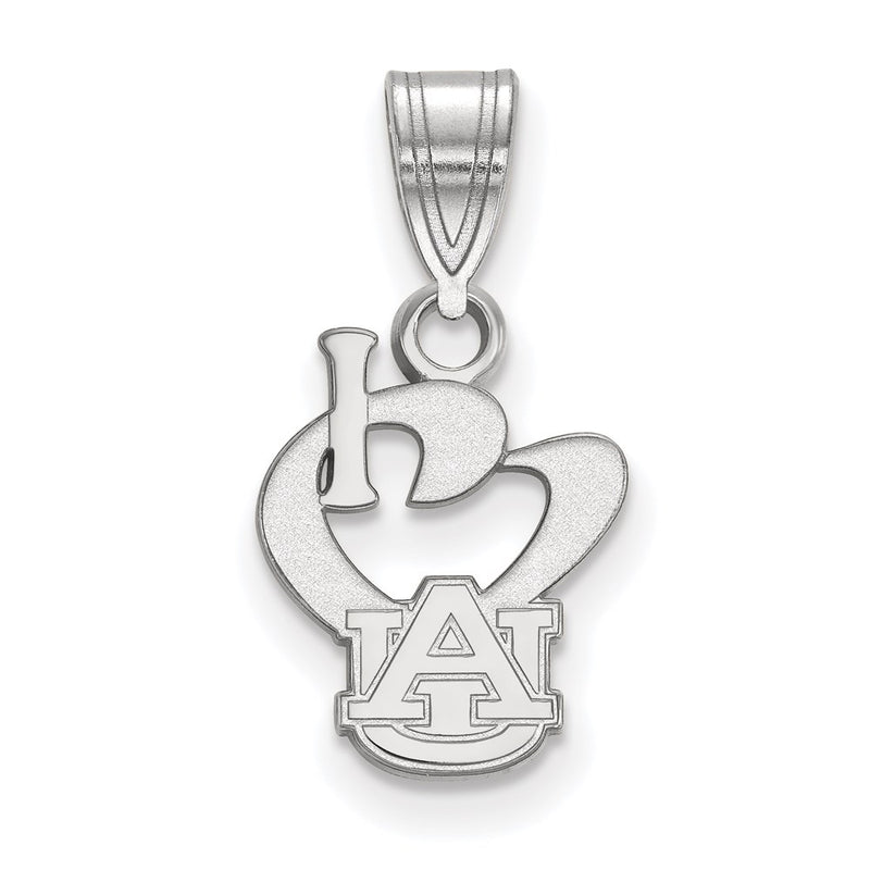 Sterling Silver Rhodium Plated Logoart Auburn University Small I Heart A U Pendant