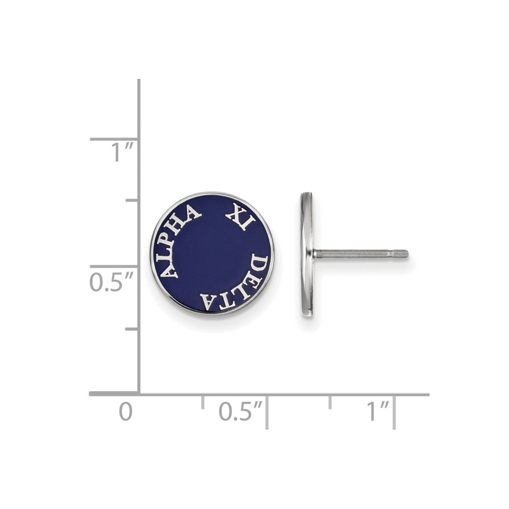 Sterling Silver Rhodium Plated Logoart Alpha Xi Delta Sorority Text Color Enamel Post Earrings