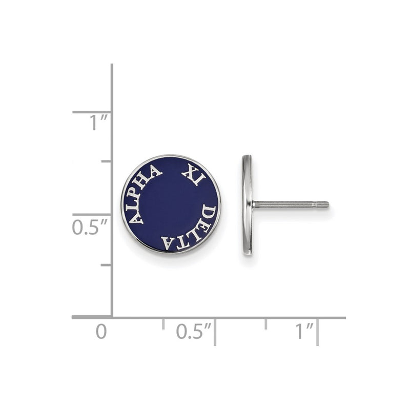 Sterling Silver Rhodium Plated Logoart Alpha Xi Delta Sorority Text Color Enamel Post Earrings