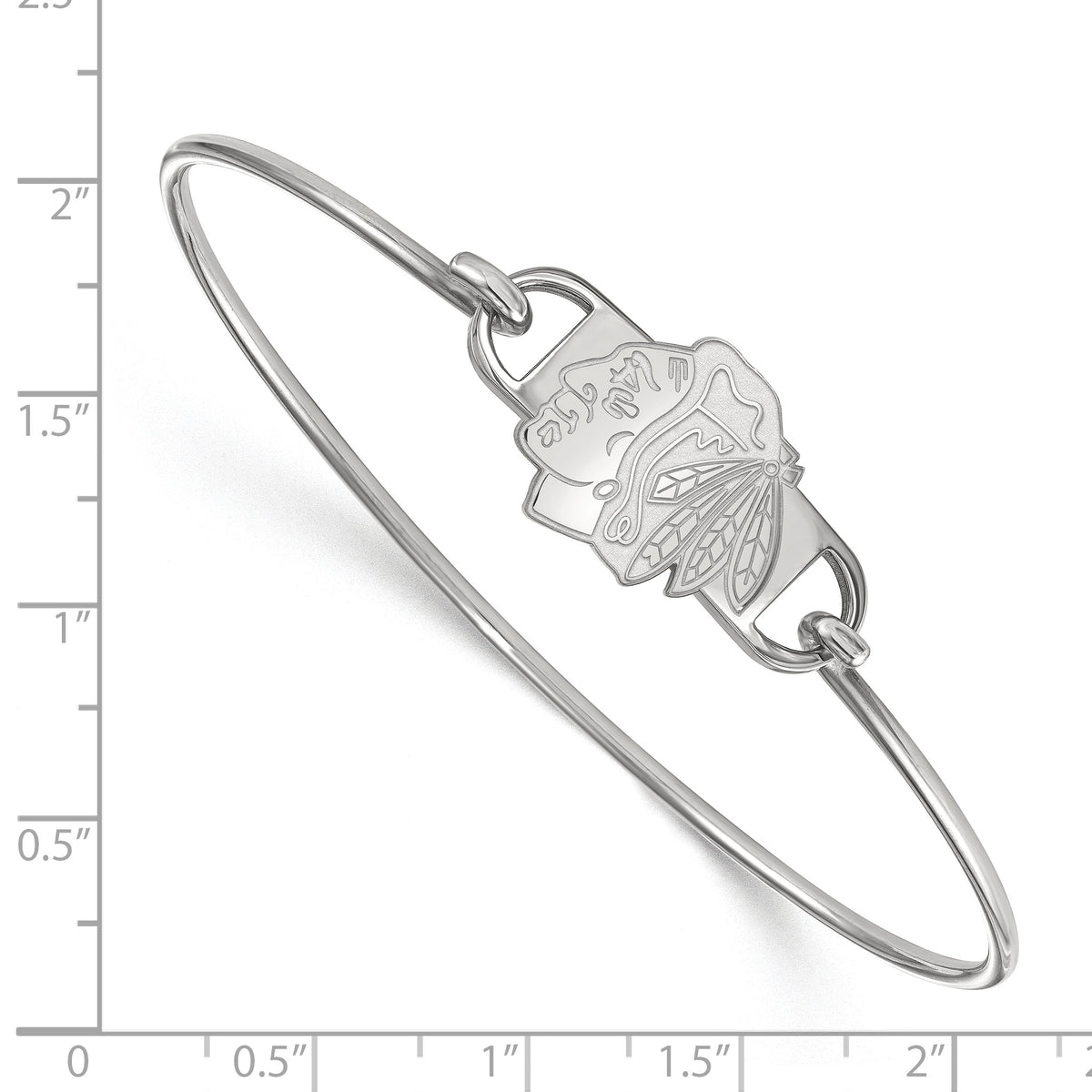 Sterling Silver Rhodium Plated Nhl Logoart Chicago Blackhawks Small Center 7 Inch Wire Bangle