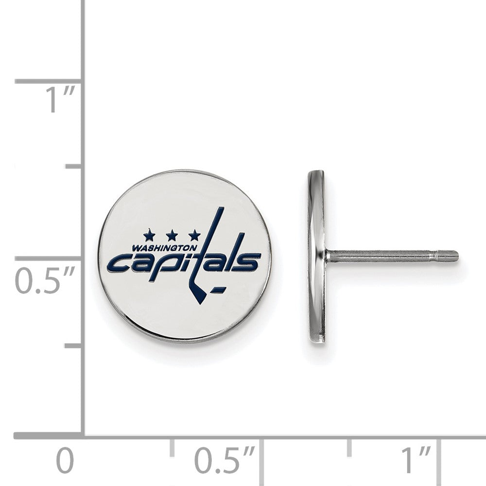 Sterling Silver Rhodium Plated Nhl Logoart Washington Capitals Small Enameled Disc Post Earrings