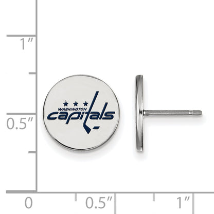 Sterling Silver Rhodium Plated Nhl Logoart Washington Capitals Small Enameled Disc Post Earrings
