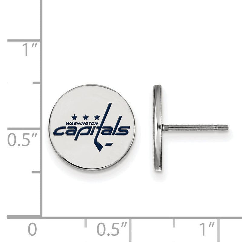 Sterling Silver Rhodium Plated Nhl Logoart Washington Capitals Small Enameled Disc Post Earrings