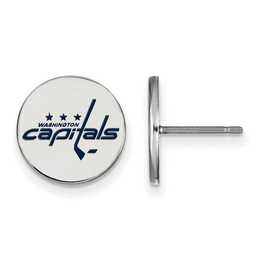 Sterling Silver Rhodium Plated Nhl Logoart Washington Capitals Small Enameled Disc Post Earrings