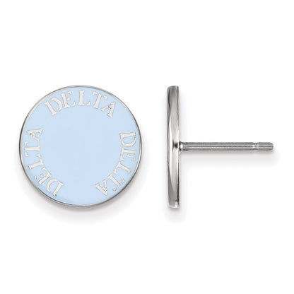 Sterling Silver Rhodium Plated Logoart Delta Sorority Text Color Enamel Post Earrings