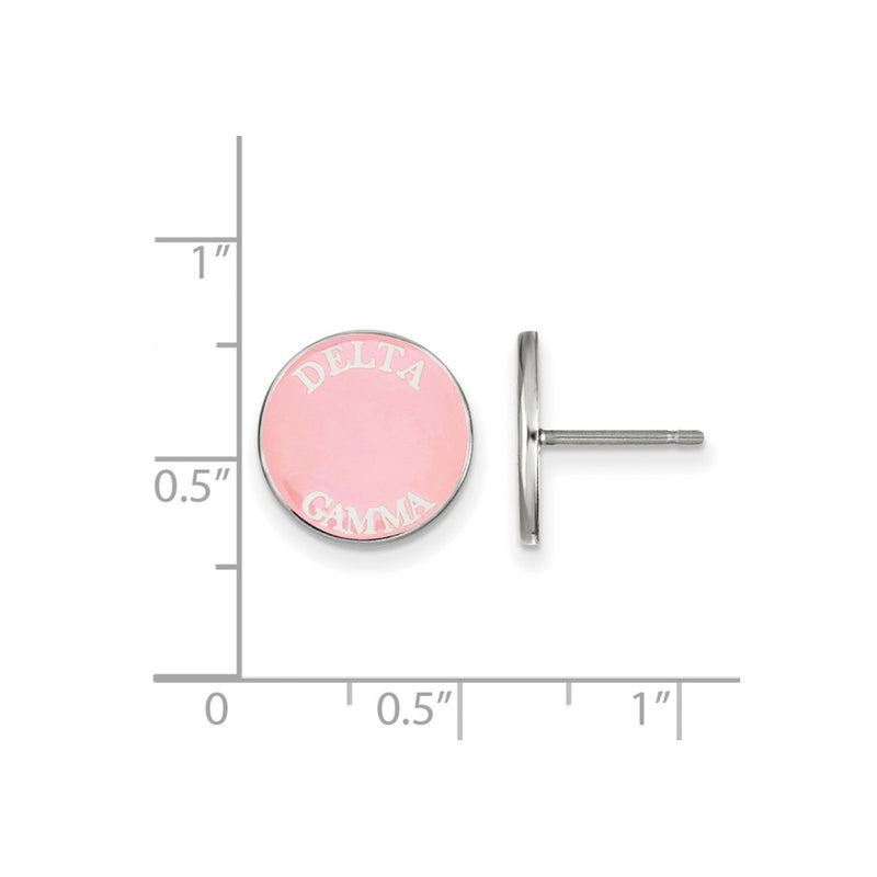 Sterling Silver Rhodium Plated Logoart Delta Gamma Sorority Text Color Enamel Post Earrings