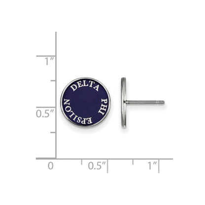 Sterling Silver Rhodium Plated Logoart Delta Phi Epsilon Sorority Text Color Enamel Post Earrings