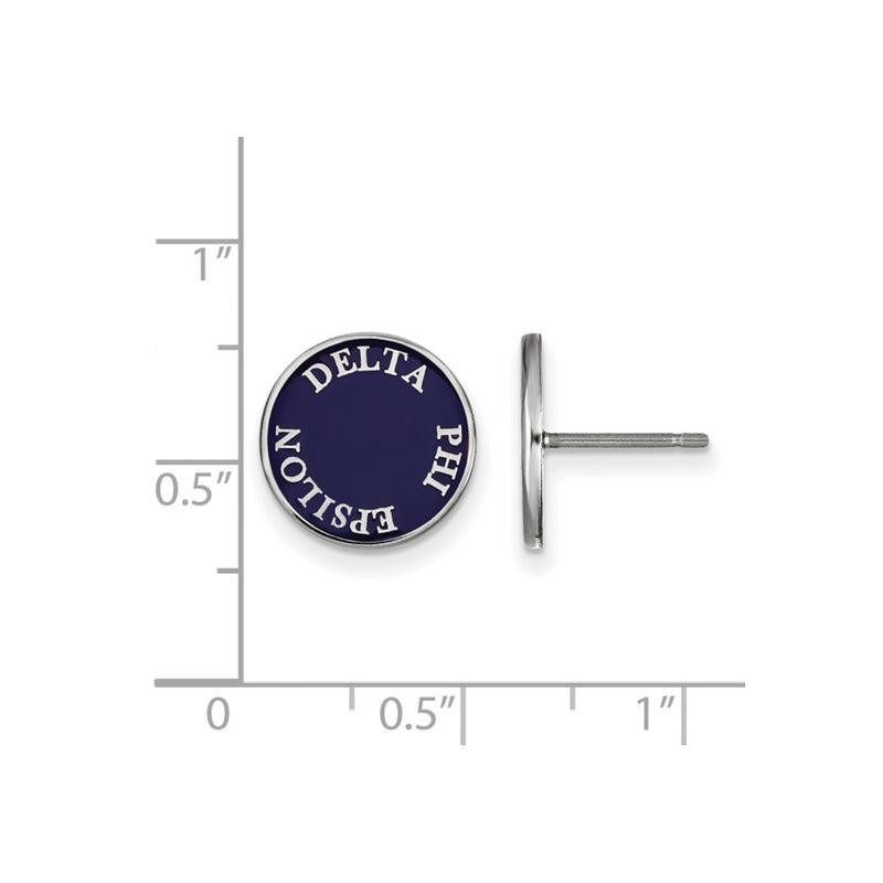 Sterling Silver Rhodium Plated Logoart Delta Phi Epsilon Sorority Text Color Enamel Post Earrings