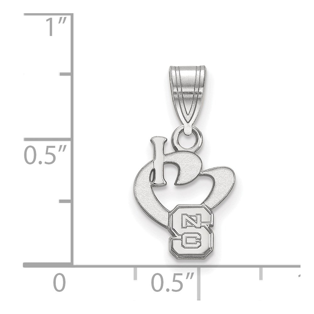Sterling Silver Rhodium Plated Logoart North Carolina State University Small I Heart N C S Pendant
