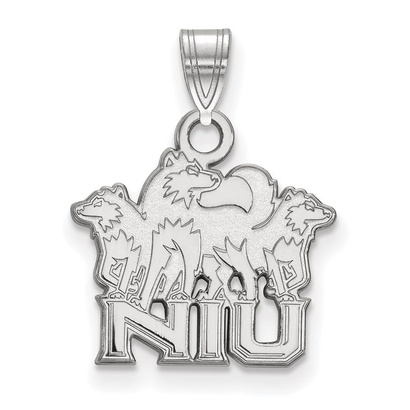 Sterling Silver Rhodium Plated Logoart Northern Illinois University N I U With Huskies Small Pendant