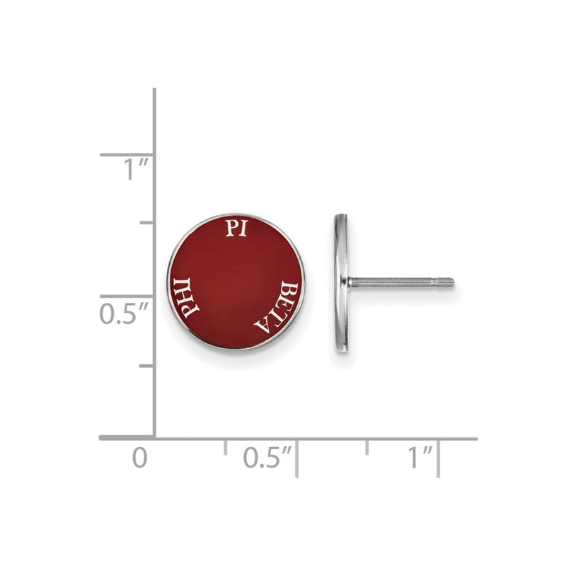 Sterling Silver Rhodium Plated Logoart Pi Beta Phi Sorority Text Color Enamel Post Earrings