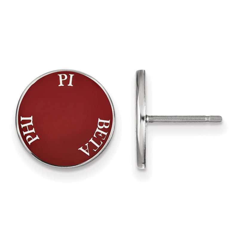 Sterling Silver Rhodium Plated Logoart Pi Beta Phi Sorority Text Color Enamel Post Earrings