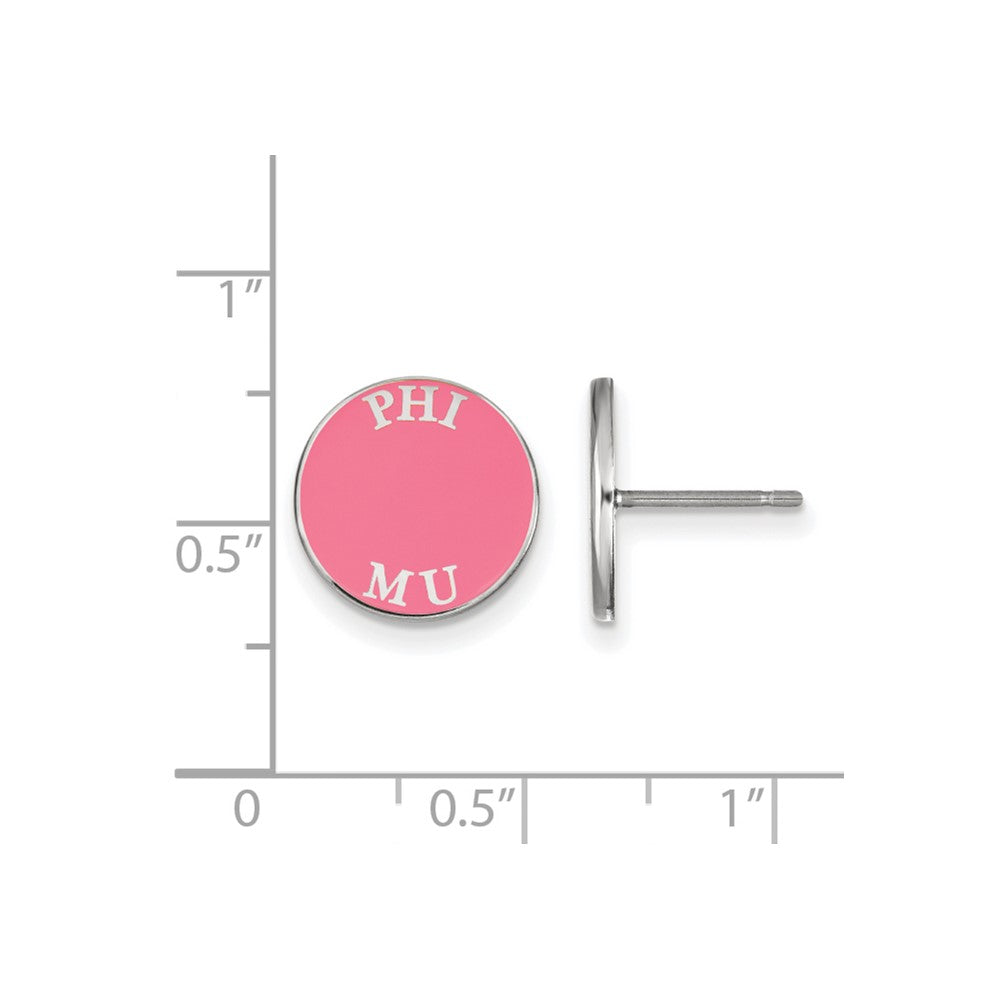 Sterling Silver Rhodium Plated Logoart Phi Mu Sorority Text Color Enamel Post Earrings