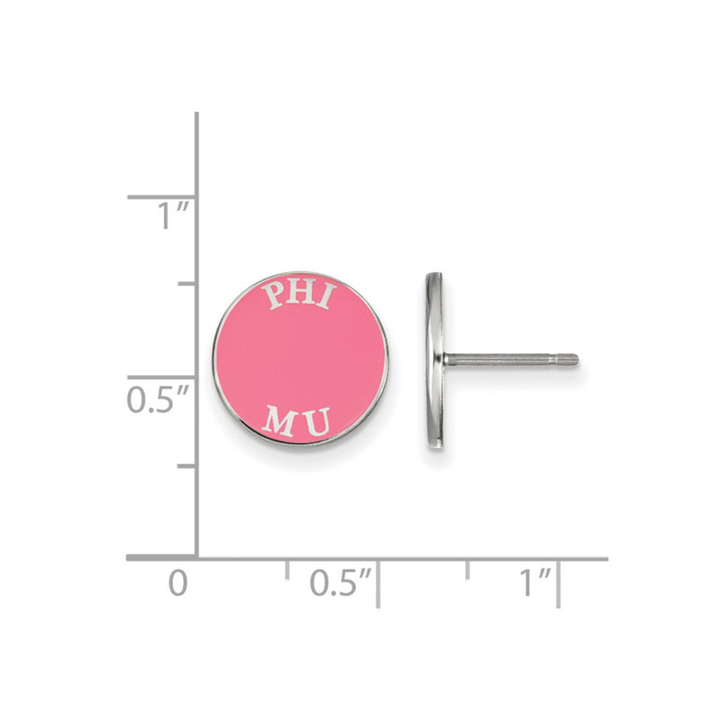 Sterling Silver Rhodium Plated Logoart Phi Mu Sorority Text Color Enamel Post Earrings