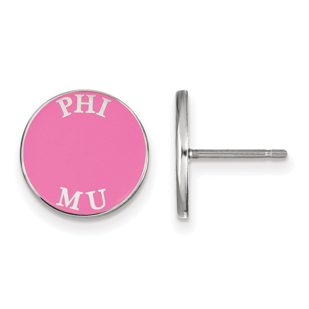 Sterling Silver Rhodium Plated Logoart Phi Mu Sorority Text Color Enamel Post Earrings